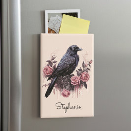 Gothic Crow Floral Dark Academia Magnet
