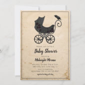 Gothic Crow Floral Stroller Kinderdusche Einladung (Vorderseite)
