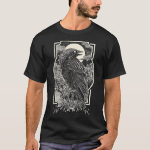 Gothic Crow Full Moon Night Phantastisch Artwork T-Shirt