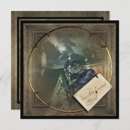 Gothic Crow Halloween-Party Invites Einladung (Vorne/Hinten)