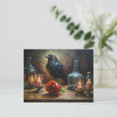 Gothic Crow, Kerzen und Rose Postkarte (Stehend Vorderseite)