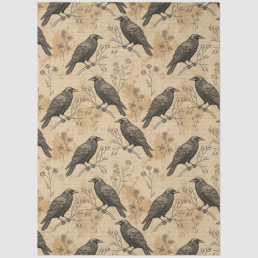Gothic Crow Pattern Tissue Paper Seidenpapier (Vorderseite)