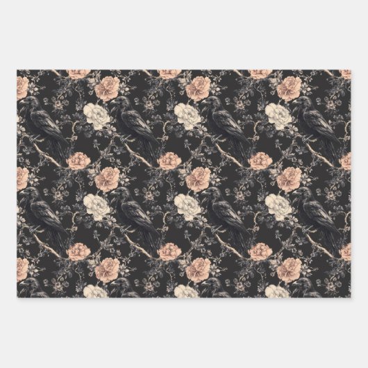 Gothic Crow Raven Floral Geschenkpapier Set (Vorderseite)
