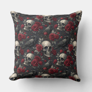 Gothic Crow Skull Print Dark Rose Raven Skull Kissen