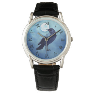 Gothic Crow Watch in Blue Armbanduhr