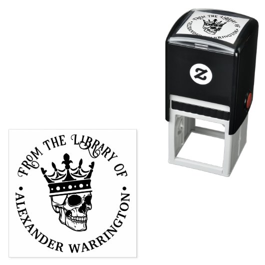 Gothic Crowned Skull #3 Round Library Book Name Permastempel (Beispiel)