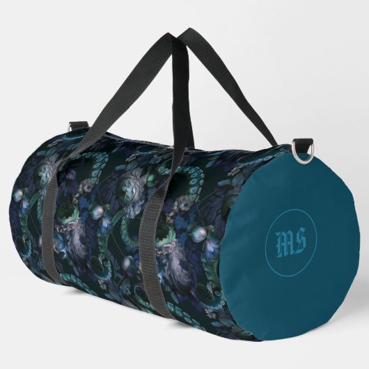 Gothic Cthulhu Türkis Tentacle mit Blume Duffle Bag (Linke Ecke)