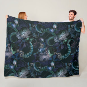 Gothic Cthulhu Türkis Tentacle mit Blume Fleecedecke