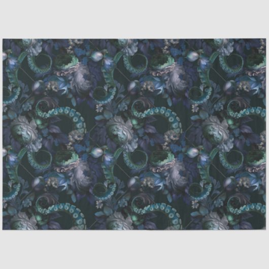 Gothic Cthulhu Türkis Tentacle mit Blume Seidenpapier (Vorderseite)