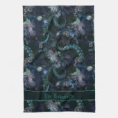 Gothic Cthulhu Türkis Tentakel Mit Blumen Geschirrtuch (Vertikal)