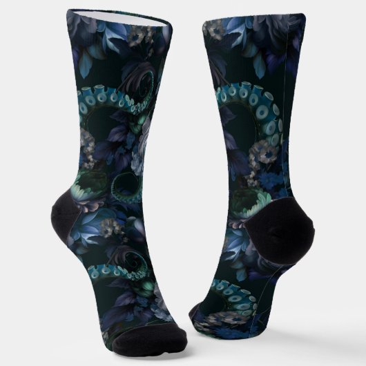 Gothic Cthulhu Turquoise Tentacle With Flowers Socken (Gewinkelt)