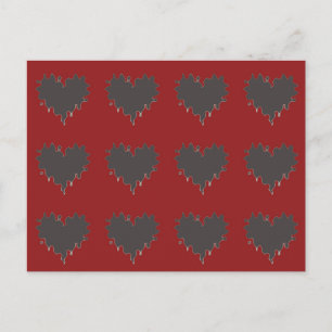 Gothic Curly Edge Black Hearts on Red Postkarte