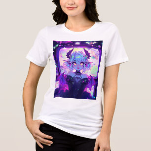 Gothic Cyberpunk Demon Fantasy Anime Girl Tri-Blend Shirt