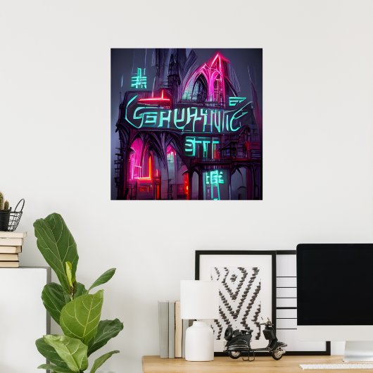 Gothic Cyberpunk Neonoir Abstrakt Architecture Poster (Heimbüro)