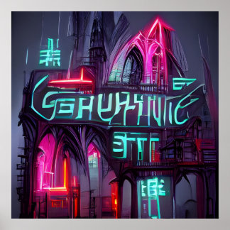Gothic Cyberpunk Neonoir Abstrakt Architecture Poster