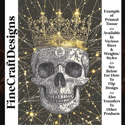 Gothic Cyberpunk Skull & Gold Crown U2 Decoupage Seidenpapier