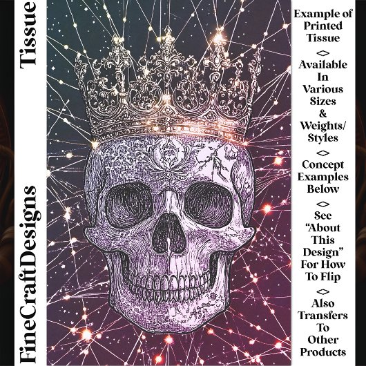 Gothic Cyberpunk Skull & Gold Crown U2M Decoupage Seidenpapier