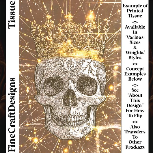 Gothic Cyberpunk Skull & Gold Crown U2V Decoupage Seidenpapier