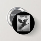 Gothic-Dachshund-Hexe-Besen-Fledermausflügel für D Button (Vorne & Hinten)