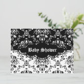 Gothic Damask Black & White Einladung (Stehend Vorderseite)