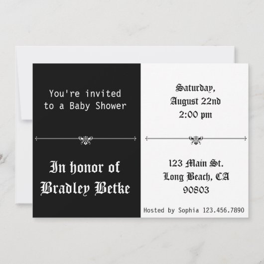 Gothic Damask Black & White Einladung (Rückseite)