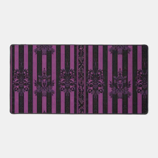 Gothic Damask Purple & Black Striped Desk Mat  Schreibtischunterlage (Vorderseite)