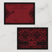 Gothic Damask Red Grunge Wedding Platzkarte (Vorne/Hinten)