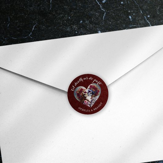 Gothic Damask Skeleton Kiss Wedding Runder Aufkleber