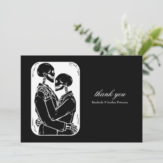 Gothic Danke Skeletts Hochzeit Schwarz-Weiß (Stehend Vorderseite)