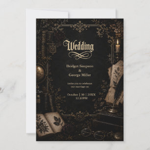 Gothic Dark Academia Bibliothek Buch Hochzeit Einladung