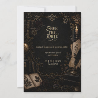 Gothic Dark Academia Bibliothek Buch Hochzeit Einladung