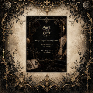 Gothic Dark Academia Bibliothek Buch Hochzeit Einladung