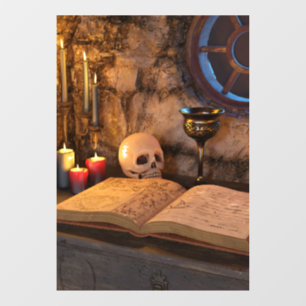Gothic Dark Academia Kerzenbeleuchtete Studienkuns Fensteraufkleber