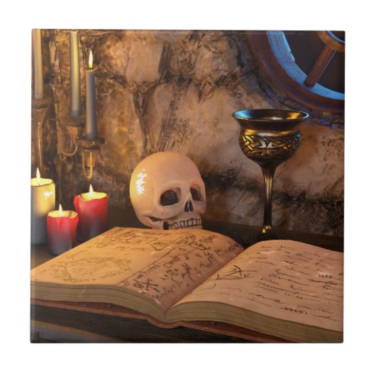 Gothic Dark Academia Kerzenbeleuchtete Studienkuns Fliese (Vorderseite)