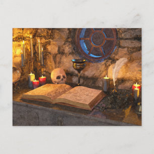 Gothic Dark Academia Kerzenbeleuchtete Studienkuns Postkarte