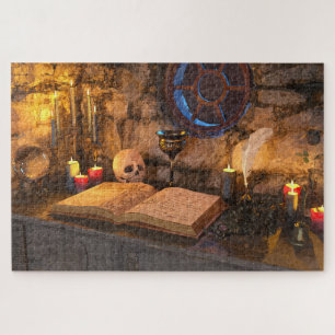 Gothic Dark Academia Kerzenbeleuchtete Studienkuns Puzzle