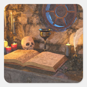 Gothic Dark Academia Kerzenbeleuchtete Studienkuns Quadratischer Aufkleber