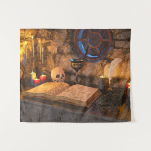 Gothic Dark Academia Kerzenbeleuchtete Studienkuns Wandteppich