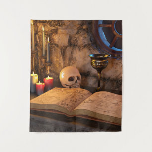 Gothic Dark Academia Kerzenbeleuchtete Studienkuns Wandteppich