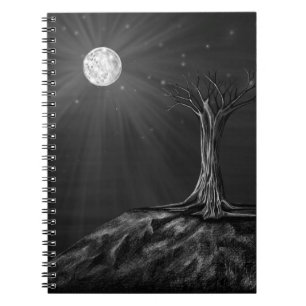 Gothic Dark Academia Mondlicht-Baum-Kohlekunst-Tas Notizblock