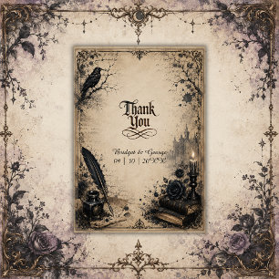 Gothic Dark Academia Raben-Buch-Hochzeit Dankeskarte