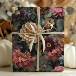 Gothic Dark and Moody Vintag Floral Pattern Geschenkpapier Set