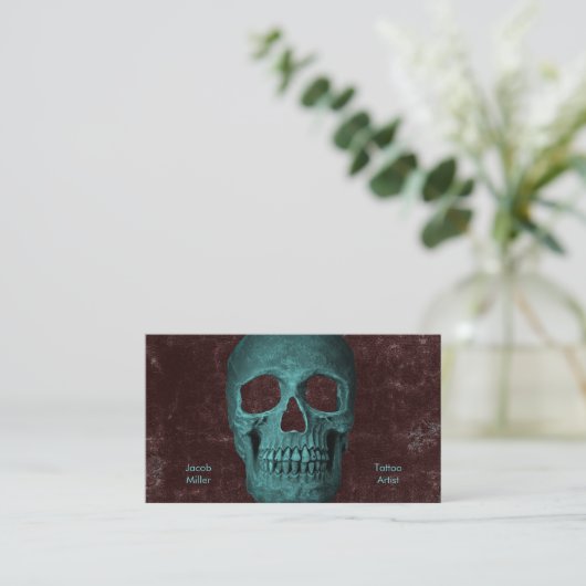 Gothic Dark Aquamarin Skull Brown Texture Tattoo S Visitenkarte (Stehend Vorderseite)