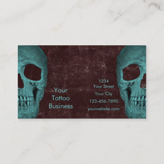 Gothic Dark Aquamarin Skull Brown Texture Tattoo S Visitenkarte (Rückseite)