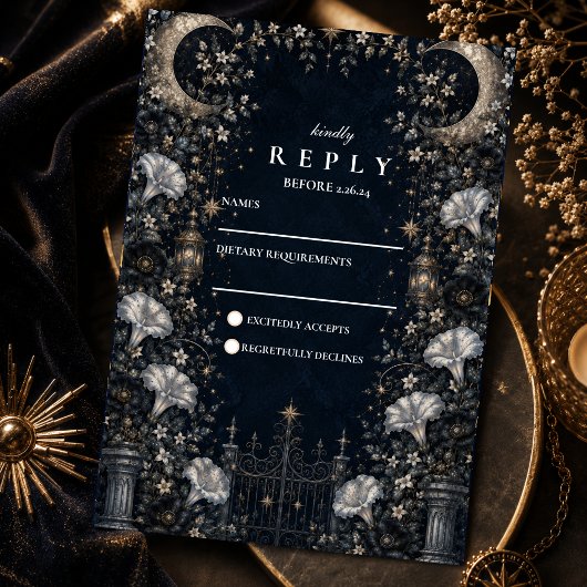 Gothic Dark Celestial Hochzeit RSVP Karte