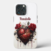 Gothic Dark Dripping Red Heart & Rose Monogram Case-Mate iPhone Hülle (Rückseite)
