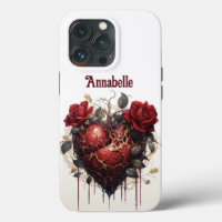 Gothic Dark Dripping Red Heart & Rose Monogram