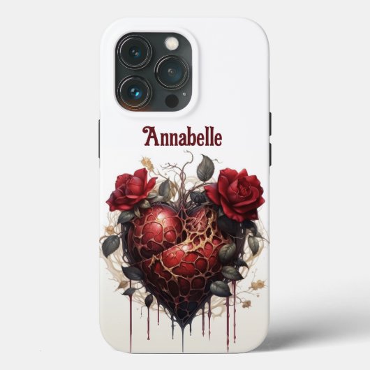 Gothic Dark Dripping Red Heart & Rose Monogram Case-Mate iPhone Hülle (Rückseite)