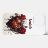 Gothic Dark Dripping Red Heart & Rose Monogram Case-Mate iPhone Hülle (Rückseite (Horizontal))