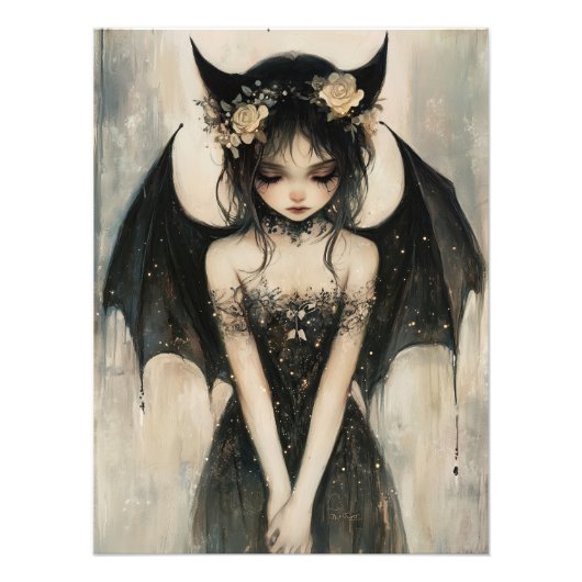 Gothic Dark Fairy with Floral Crown Wall Art Fotodruck (Vorne)